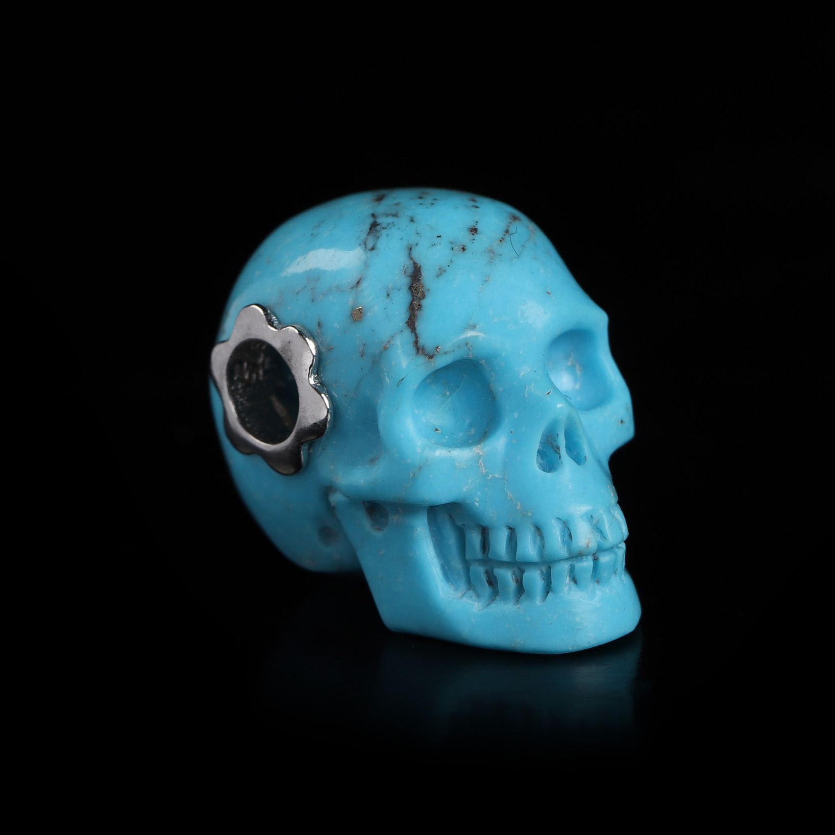 Gemstone Necklace of 0.7" Turquoise Hand Carved Crystal Skull Pendant, Skull Jewelry