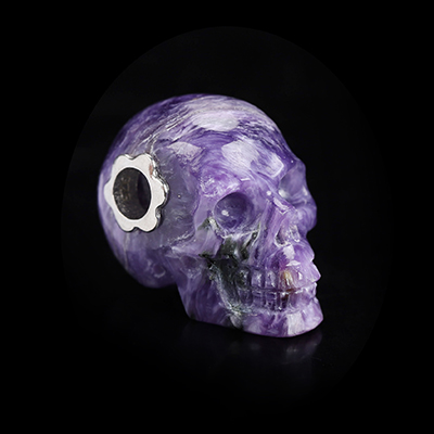 Gemstone Necklace of 0.7" Russian Charoite Hand Carved Crystal Skull Pendant, Skull Jewelry