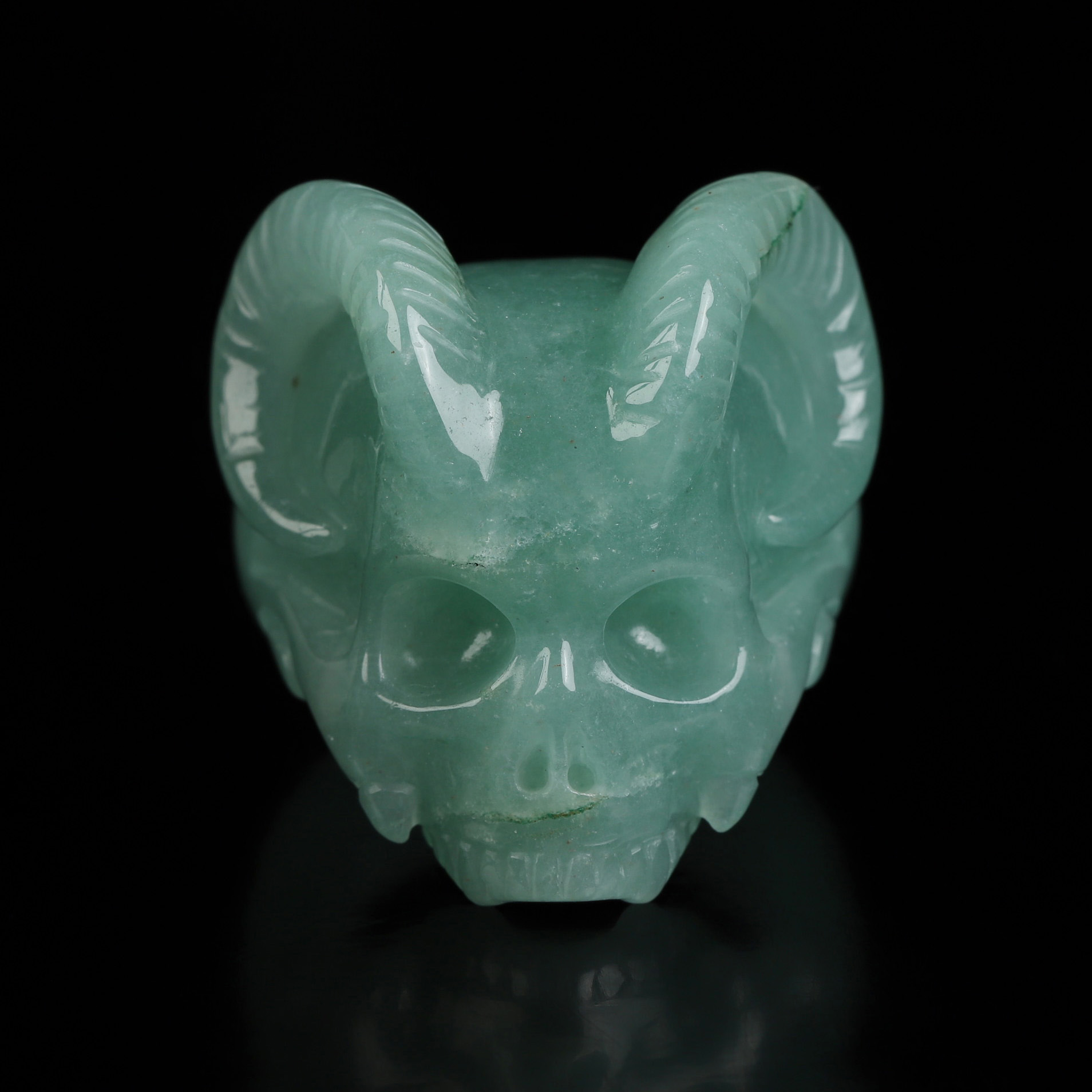 US Size 9.5# Green Aventurine Hand Carved Crystal Skull Ring, Skull Jewelry