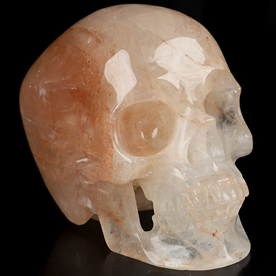 5.0" Fire Quartz Hand Carved Crystal Skull, Super Realistic, Crystal Healing