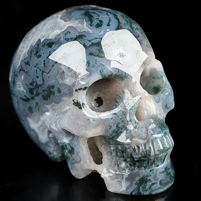 3.9" Green Moss Agate Hand Carved Crystal Skull, Realistic, Crystal Healing