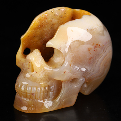 2.0" Agate Geode Hand Carved Crystal Skull, Realistic, Crystal Healing