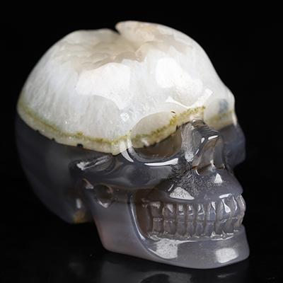 2.0" Agate Geode Hand Carved Crystal Skull, Realistic, Crystal Healing
