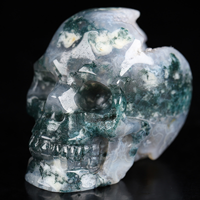 2.0" Green Moss Agate Geode Hand Carved Crystal Skull, Realistic, Crystal Healing