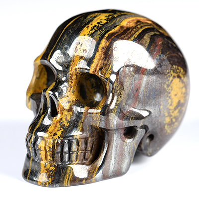 2.0" Colorful Tiger Iron Eye Hand Carved Crystal Skull, Realistic, Crystal Healing
