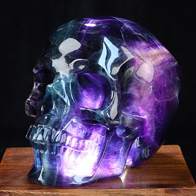 6.1" Fluorite Hand Hollow Carved Crystal Skull Lamp, Super Realistic, Crystal Healing