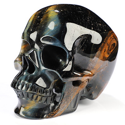 Gemstone 5.1" Blue & Gold Tiger's Eye Hand Carved Crystal Skull, Super Realistic, Crystal Healing