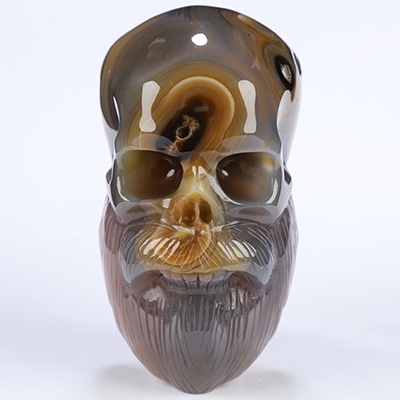 4.1" Premium Brazilian Agate Hand Carved Crystal Skull Fine Art Sculpture, Crystal Healing