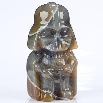 4.1" Premium Brazilian Agate Hand Carved Crystal Darth Vader Fine Art Sculpture, Crystal Healing