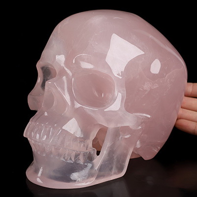 Super Realistic! Lifesized 6.9" Rose Quartz Hand Carved Crystal Skull, Crystal Healing
