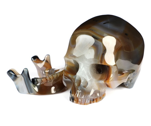 6.1" Premium Brazilian Agate Hand Carved Crystal Detachable Skull Sculpture, Crystal Healing