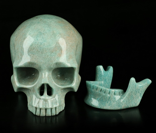 6.9" Madagascar Amazonite Hand Carved Crystal Detachable Skull Sculpture, Crystal Healing