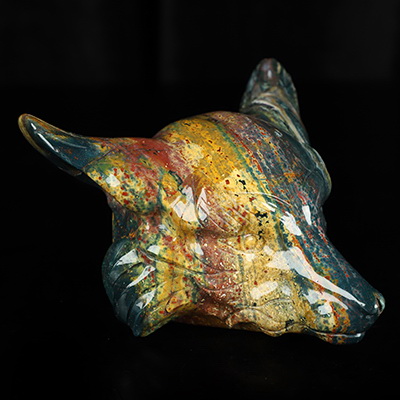 5.2" Bloodstone Hand Carved Crystal Fox Head Fine Art Sculpture, Crystal Healing