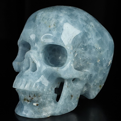 5.1" Blue Calcite Hand Carved Crystal Skull, Super Realistic, Crystal Healing
