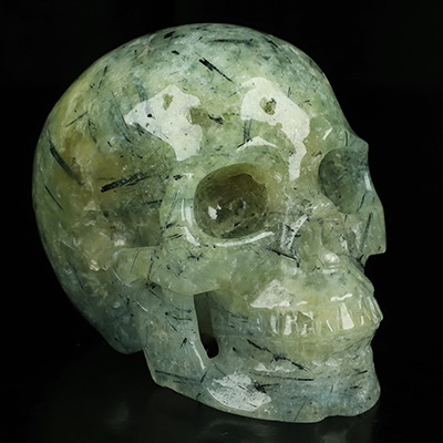 5.0" Prehnite Hand Carved Crystal Skull, Realistic, Crystal Healing