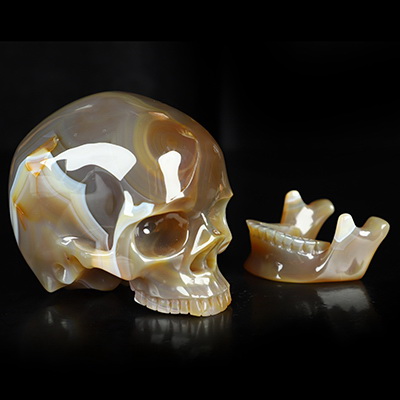 5.0" Agate Hand Carved Detachable Crystal Skull Sculpture, Crystal Healing