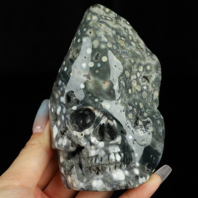 4.3" Ocean Jasper Hand Carved Crystal Skull Fine Art Sculpture, Crystal Healing