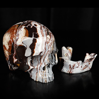 6.1" Black Zebra Agate Hand Carved Detachable Crystal Skull Sculpture, Crystal Healing