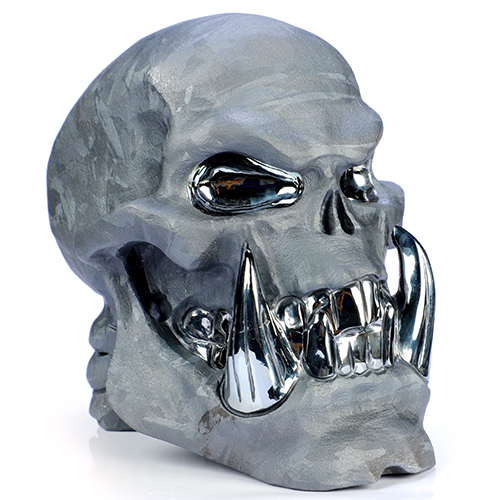 5.9" Frosted Tera-hertz Hand Carved Orc Crystal Skull Fine Art Sculpture, Crystal Healing