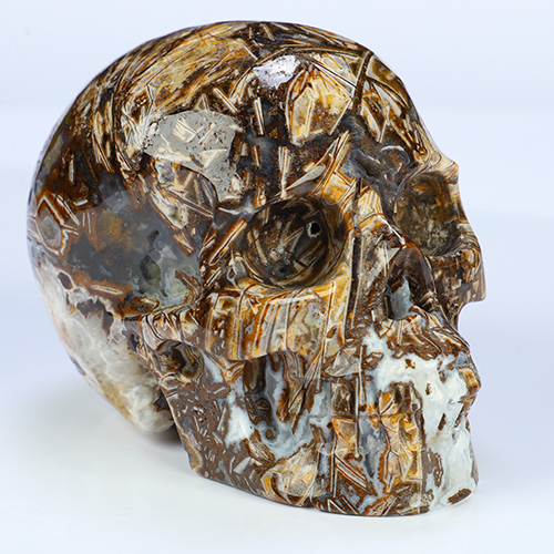 3.5" Tree Leaves Agate Hand Carved Crystal Skull, Realistic, Crystal Healing