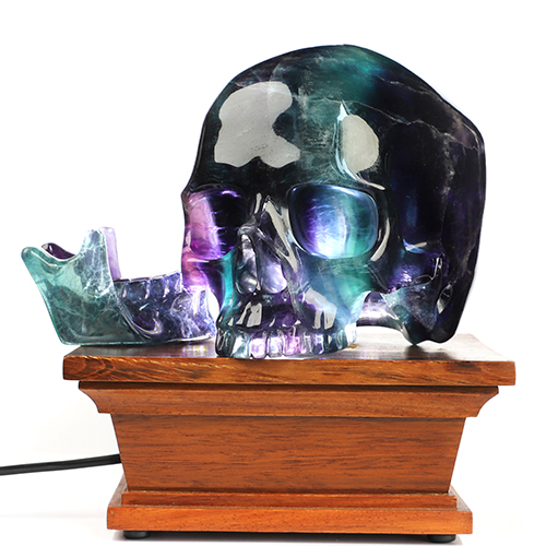 6.0" Fluorite Hand Carved Hollow Detachable Crystal Skull Sculpture Lamp/Light with Led Stand, Crystal Healing