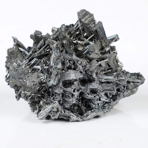4.3" Stibnite Hand Carved Crystal Skull Fine Art Sculpture, Crystal Healing