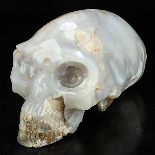 8.0" Sagenitic Agate Hand Carved Crystal Elongated Mayan Alien Skull Sculpture, Crystal Healing