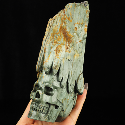 7.9" Hawk's Eye Hand Carved Crystal Skull Fine Art Sculpture, Crystal Healing