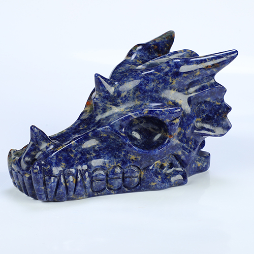 5.1" Sodalite Hand Carved Crystal Dragon Skull Sculpture, Crystal Healing