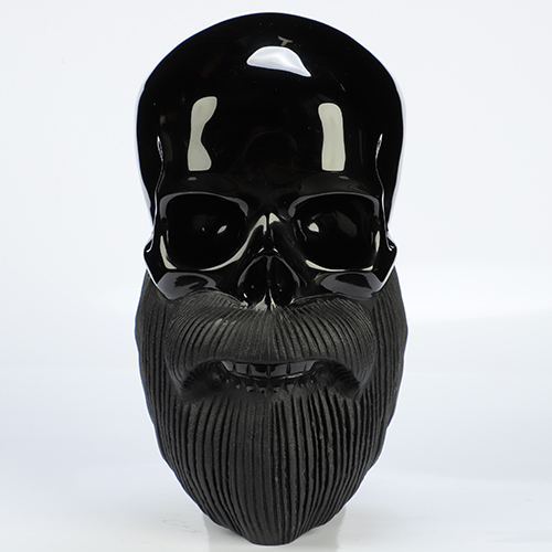 The Wise Old Man, 6.0" Black Obsidian Hand Carved Crystal Skull Fine Art Sculpture, Crystal Healing