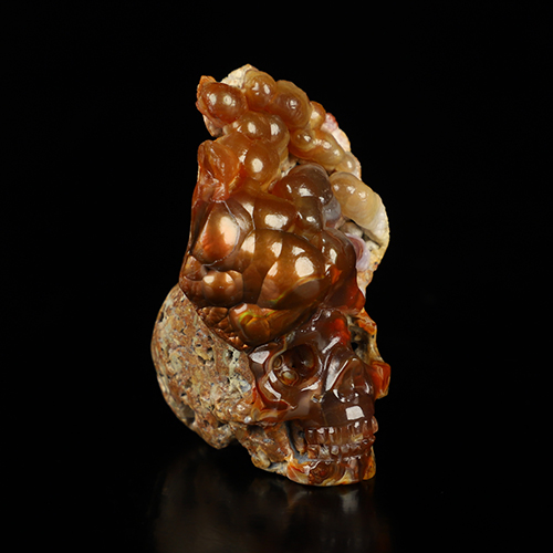 1.6" Fire Agate Hand Carved Crystal Skull Fine Art Sculpture, Crystal Healing