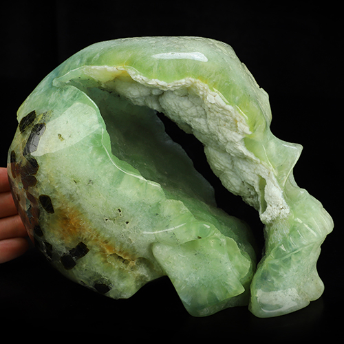 Gemstone Super Realistic! Lifesized 6.9" Prehnite Hand Carved Crystal Skull, Crystal Healing
