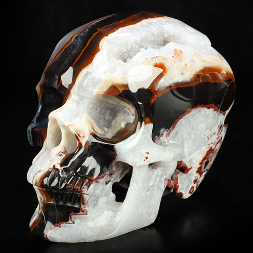 Super Realistic! Lifesized 6.0" Black Zebra Agate Hand Carved Crystal Skull, Crystal Healing