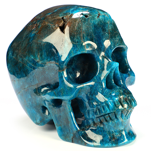 5.0" Blue Apatite Hand Carved Crystal Skull, Super Realistic, Crystal Healing