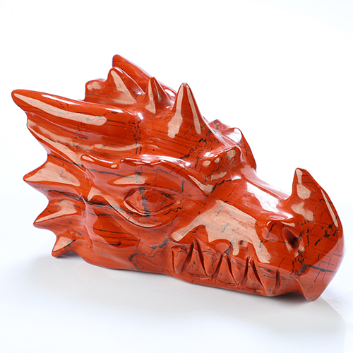 5.9" Red Jasper Hand Carved Crystal Dragon Head Skull Sculpture, Crystal Healing
