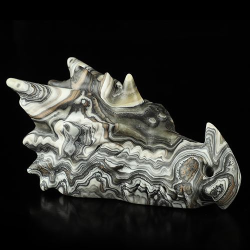 5.9" Zebra Calcite Hand Carved Crystal Dragon Head Skull Sculpture, Crystal Healing