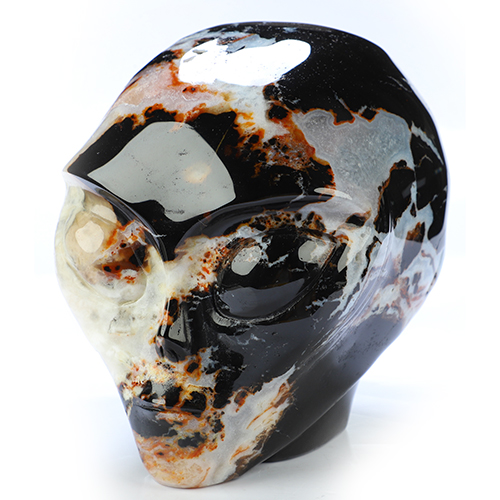 4.0" Black Zebra Agate Star Being Female Alien Crystal Skull Companion, Hand Carved Gemstone Fine Art Sculpture, Reiki Healing Stone Statue