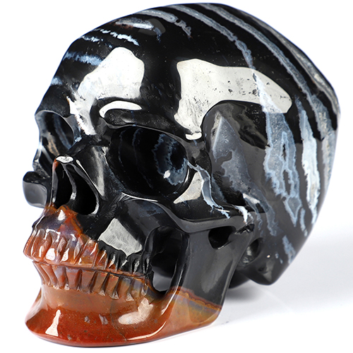 3.9" Black Zebra Agate Hand Carved Crystal Skull, Super Realistic, Crystal Healing