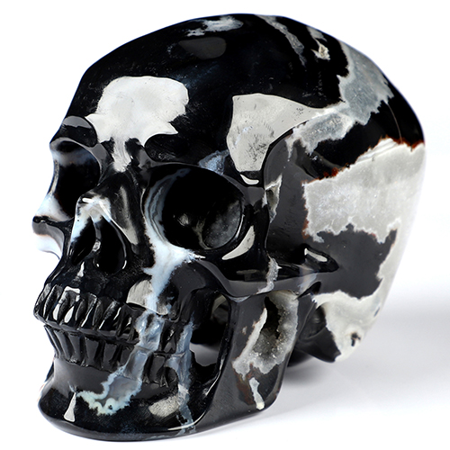 3.3" Black Zebra Agate Hand Carved Crystal Skull, Super Realistic, Crystal Healing