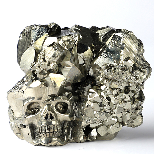 2.4" Pyrite Hand Carved Crystal Skull Fine Art Sculpture, Crystal Healing