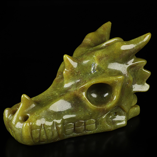 4.8" Lemon Stone Hand Carved Crystal Dragon Skull Sculpture, Crystal Healing