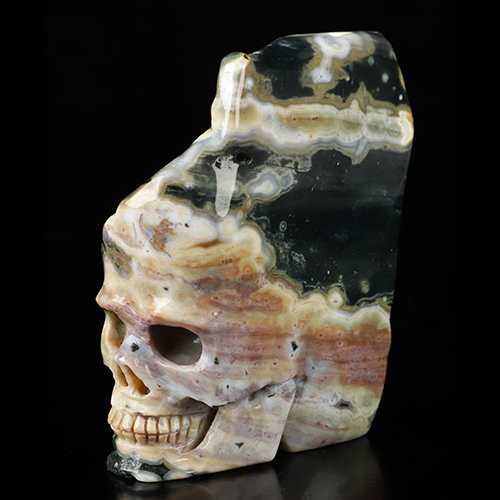 3.5" Ocean Jasper Hand Carved Crystal Skull Fine Art Sculpture, Crystal Healing