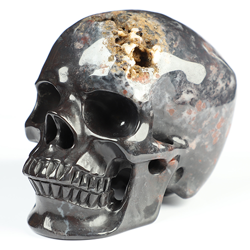 5.1" Chinese Bloodstone Hand Carved Crystal Skull, Super Realistic, Crystal Healing
