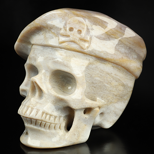 5.5" Indian Agate Hand Carved Beret Crystal Skull Sculpture, Crystal Healing