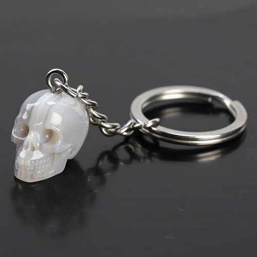 0.7" Banded Agate Hand Carved Crystal Skull Key Buckle, Crystal Healing