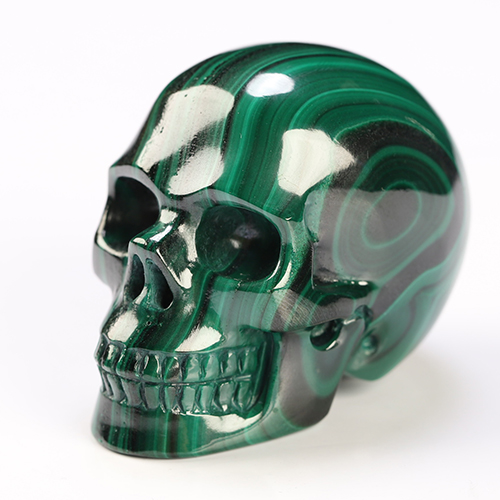 Gemstone 1.8" Malachite Hand Carved Crystal Skull, Realistic, Crystal Healing