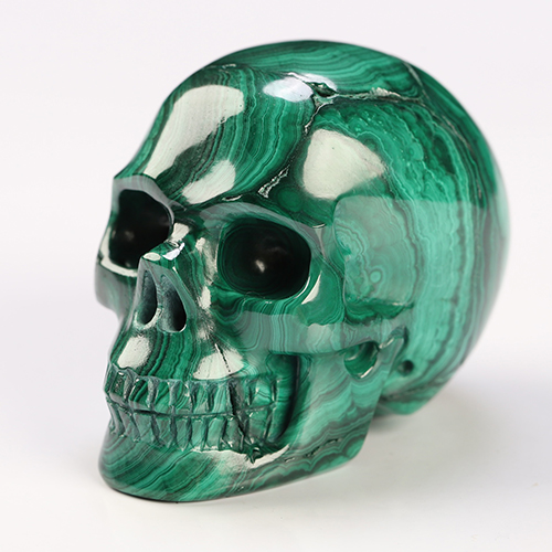 Gemstone 1.8" Malachite Hand Carved Crystal Skull, Realistic, Crystal Healing