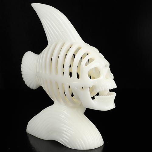 8.9" White Jade Hand Carved Fish Skeleton Fine Art Sculpture, Crystal Healing