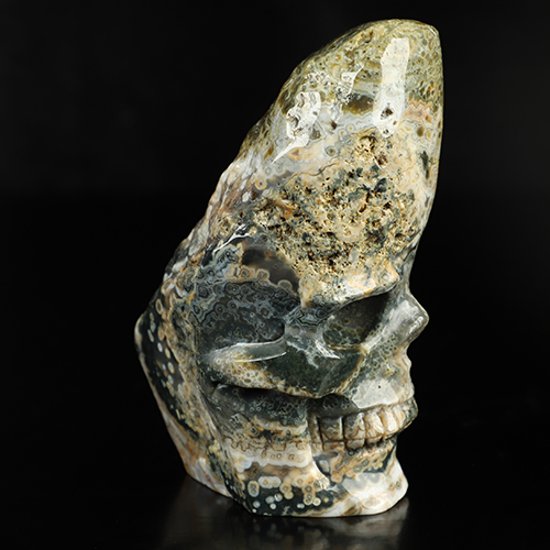 4.5" Ocean Jasper Hand Carved Crystal Skull Fine Art Sculpture, Crystal Healing