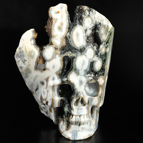 4.7" Ocean Jasper Hand Carved Crystal Skull Fine Art Sculpture, Crystal Healing